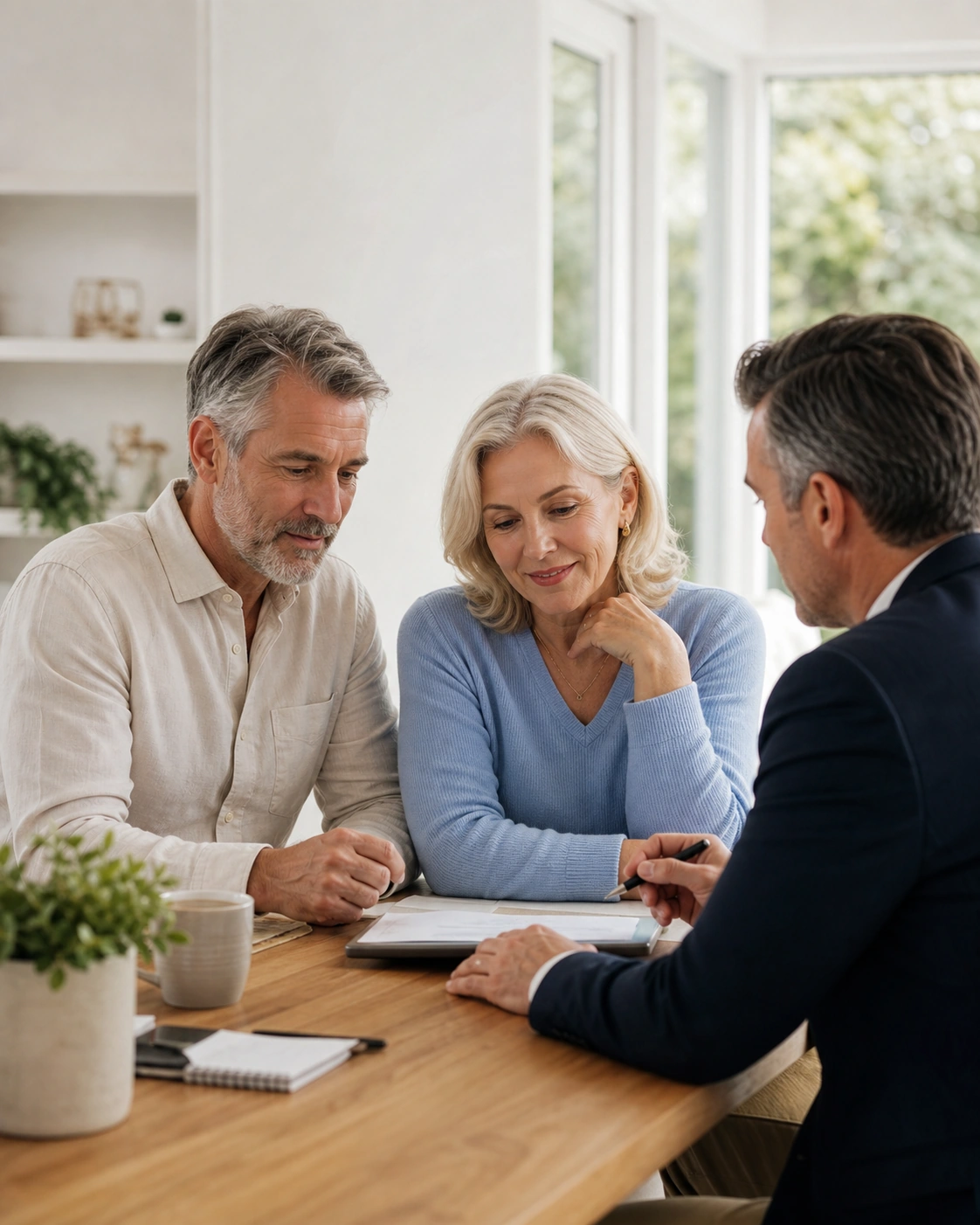 Retired couple reviewing a retirement-income plan with an advisor.